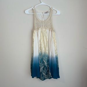 Lace Ombré from Teal to Cream colored dress